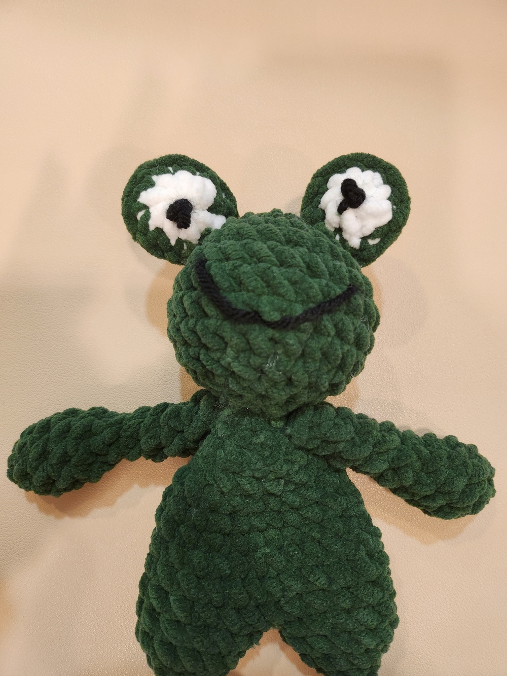Handmade Plush Frog Snuggler in Dark Green with White Eyes - Picture 3 of 3
